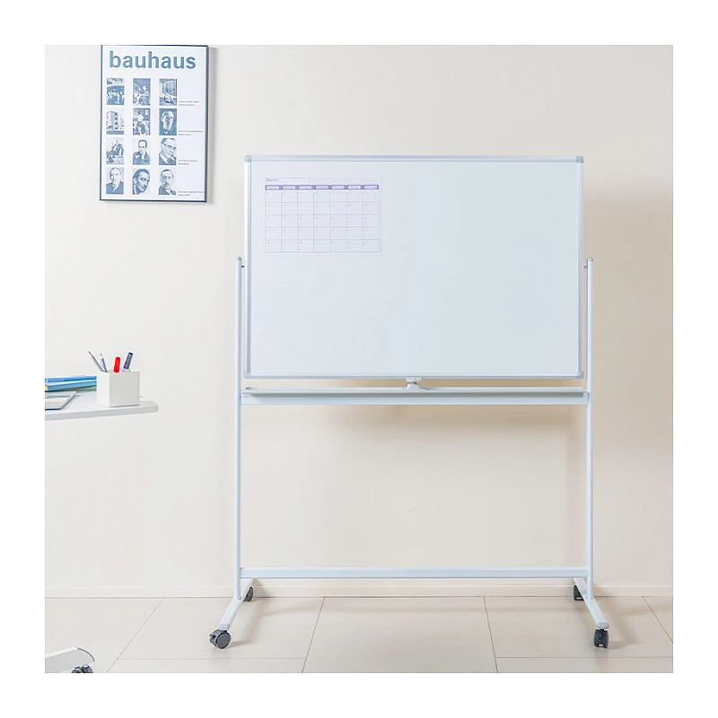 LogiLink EO0064 mobiel dubbelzijdig whiteboard, magnetisch staal, aluminium frame, 120x80 cm, wit/zilver