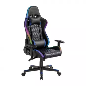 LogiLink EO0076 gaming chair met RGB-verlichting, lendensteun, zwart/blauw