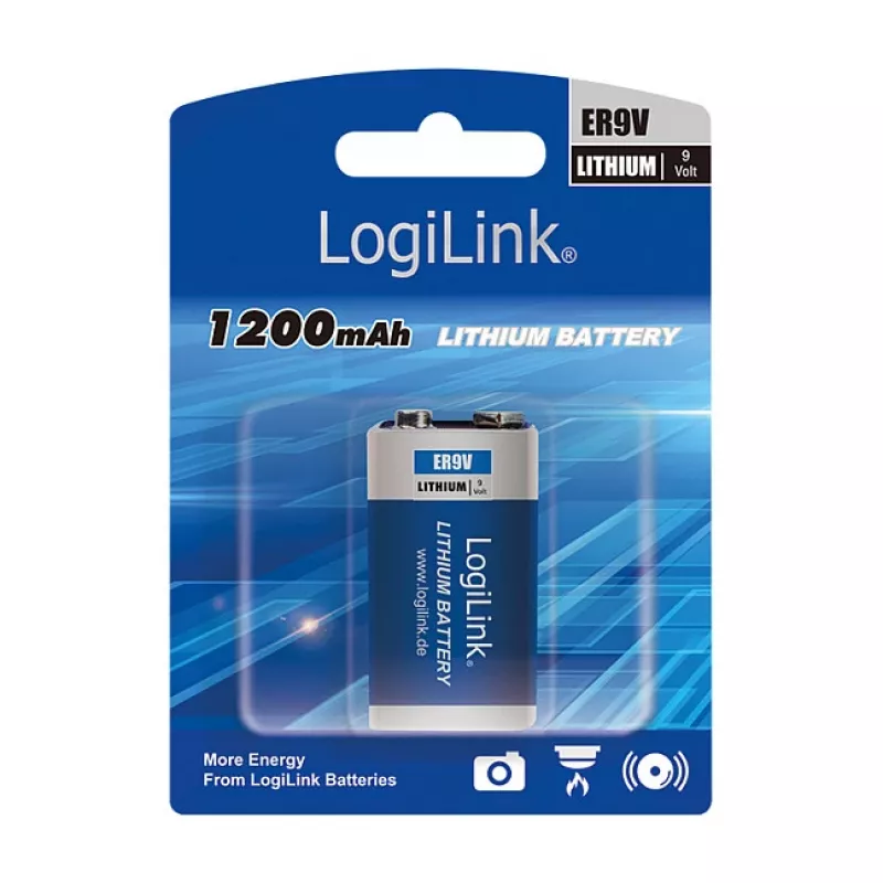 LOGILINK ER9VLIB 9V lithiumbatterij (1 stuks, blister) – 1200 mAh, niet oplaadbaar, PP3