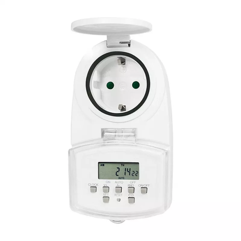 LOGILINK ET0008 buiten digitale tijdschakelaar - IP44, 10 AAN/UIT programma's, 16A/3680W, Schuko (type F), zwart/grijs