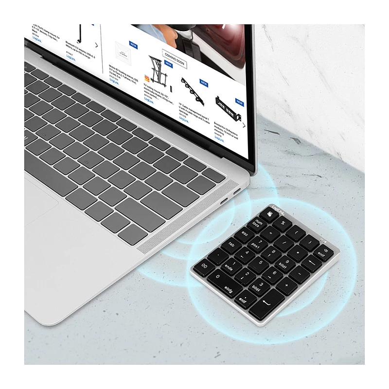 LogiLink ID0212 draadloos numeriek toetsenblok, 28 toetsen, Bluetooth 5.0, Space Grey