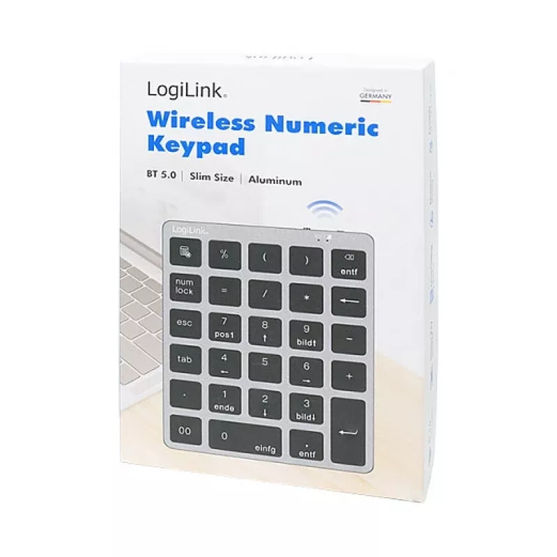 LogiLink ID0212 draadloos numeriek toetsenblok, 28 toetsen, Bluetooth 5.0, Space Grey