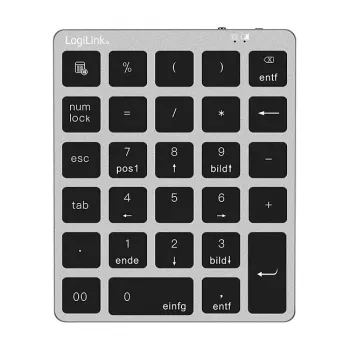 LogiLink ID0212 draadloos numeriek toetsenblok, 28 toetsen, Bluetooth 5.0, Space Grey