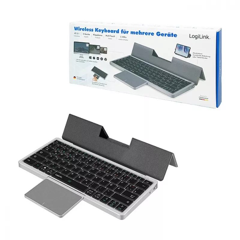 LOGILINK ID0214 Draadloos Toetsenbord met Touchpad, Bluetooth 5.1, 3-kanaals, Grijs