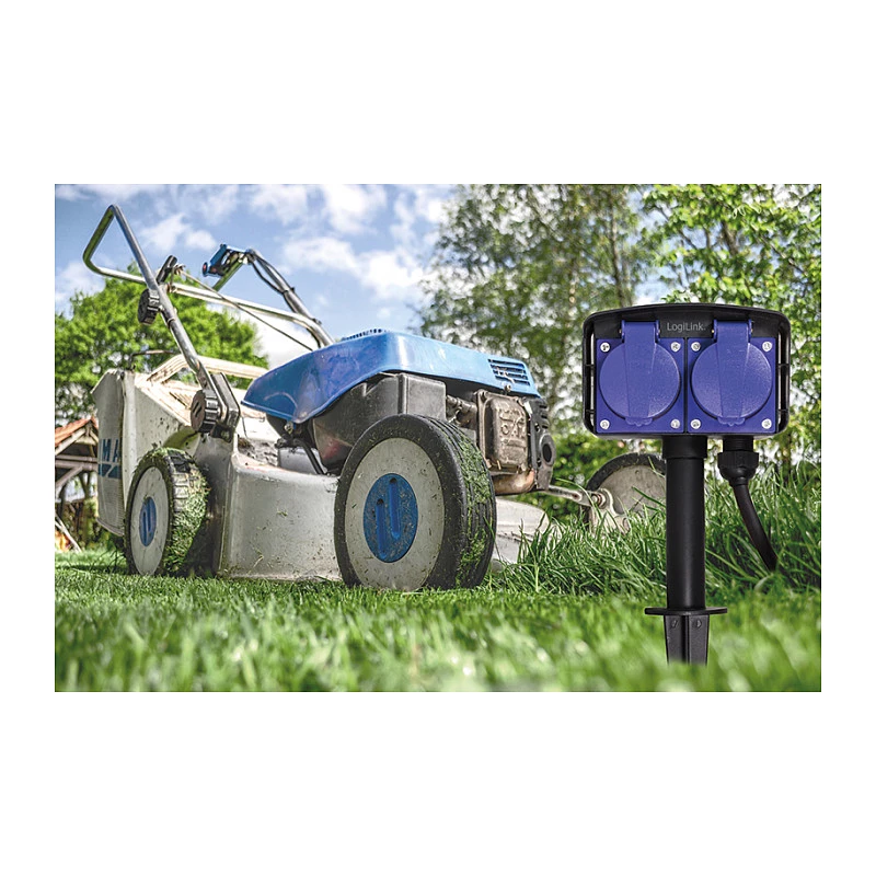 Logilink LPS214 stopcontactblok, 2 randaarde stopcontacten, IP44, grondpen, 2m kabel