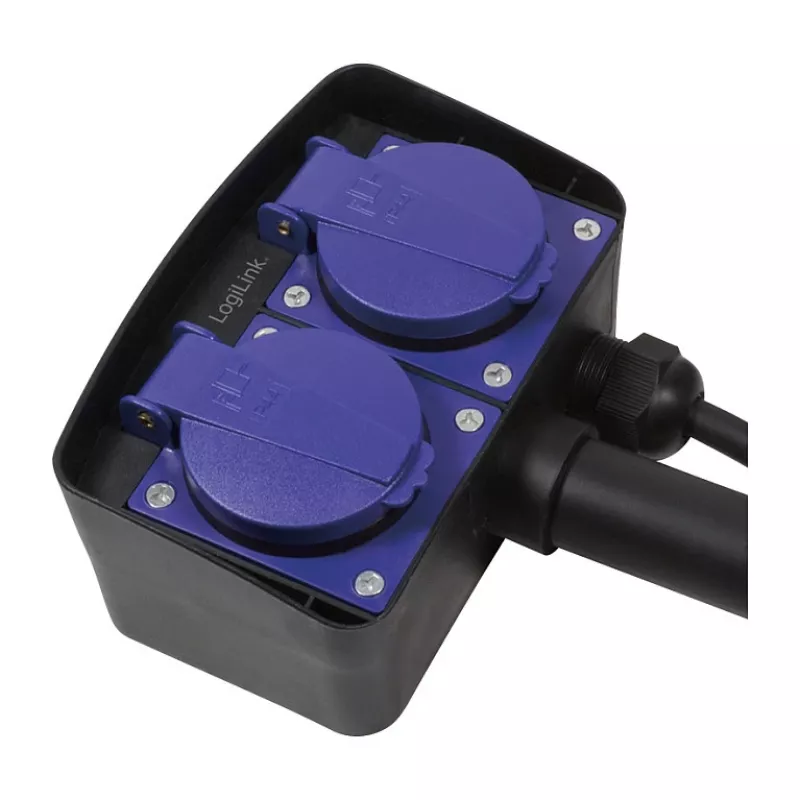 Logilink LPS214 stopcontactblok, 2 randaarde stopcontacten, IP44, grondpen, 2m kabel