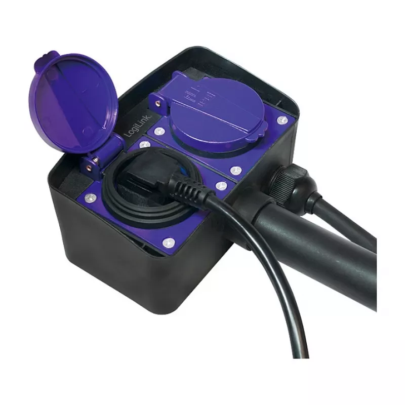 Logilink LPS214 stopcontactblok, 2 randaarde stopcontacten, IP44, grondpen, 2m kabel