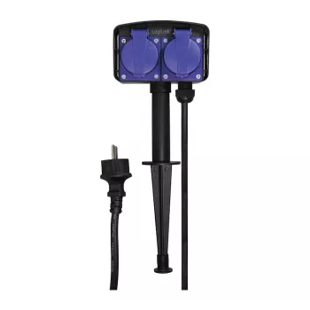 Logilink LPS214 stopcontactblok, 2 randaarde stopcontacten, IP44, grondpen, 2m kabel