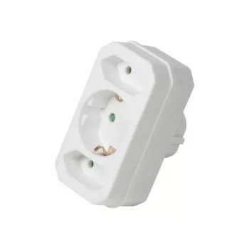 LogiLink LPS221 Schuko naar 2x Euro + 1x randaarde stopcontact-adapter, wit, 16 A, 250 V, 3680 W, kinderveiligheid