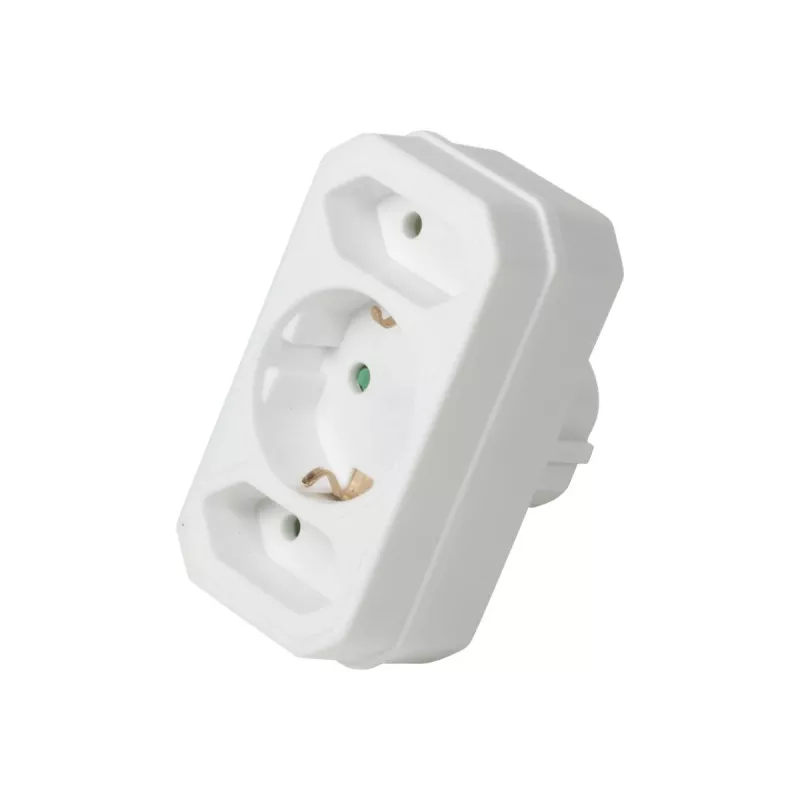 LogiLink LPS221 Schuko naar 2x Euro + 1x randaarde stopcontact-adapter, wit, 16 A, 250 V, 3680 W, kinderveiligheid
