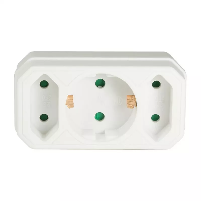 LogiLink LPS221 Schuko naar 2x Euro + 1x randaarde stopcontact-adapter, wit, 16 A, 250 V, 3680 W, kinderveiligheid