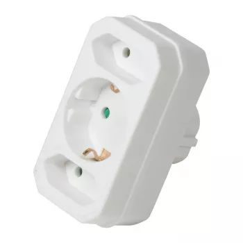 LogiLink LPS221 Schuko naar 2x Euro + 1x randaarde stopcontact-adapter, wit, 16 A, 250 V, 3680 W, kinderveiligheid