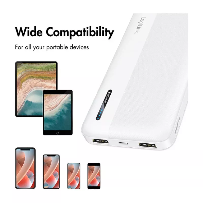 Logilink mobiele powerbank, LiPo, 10000 mAh, USB-C in/out, wit