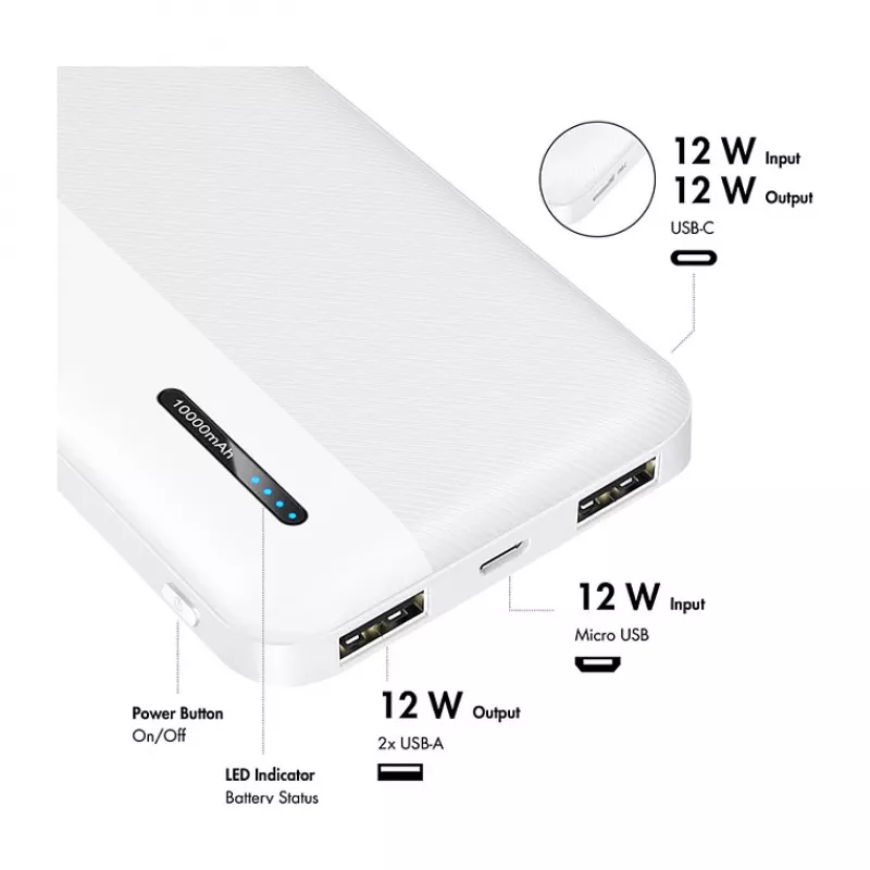 Logilink mobiele powerbank, LiPo, 10000 mAh, USB-C in/out, wit