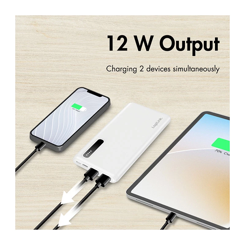 Logilink mobiele powerbank, LiPo, 8000 mAh, wit
