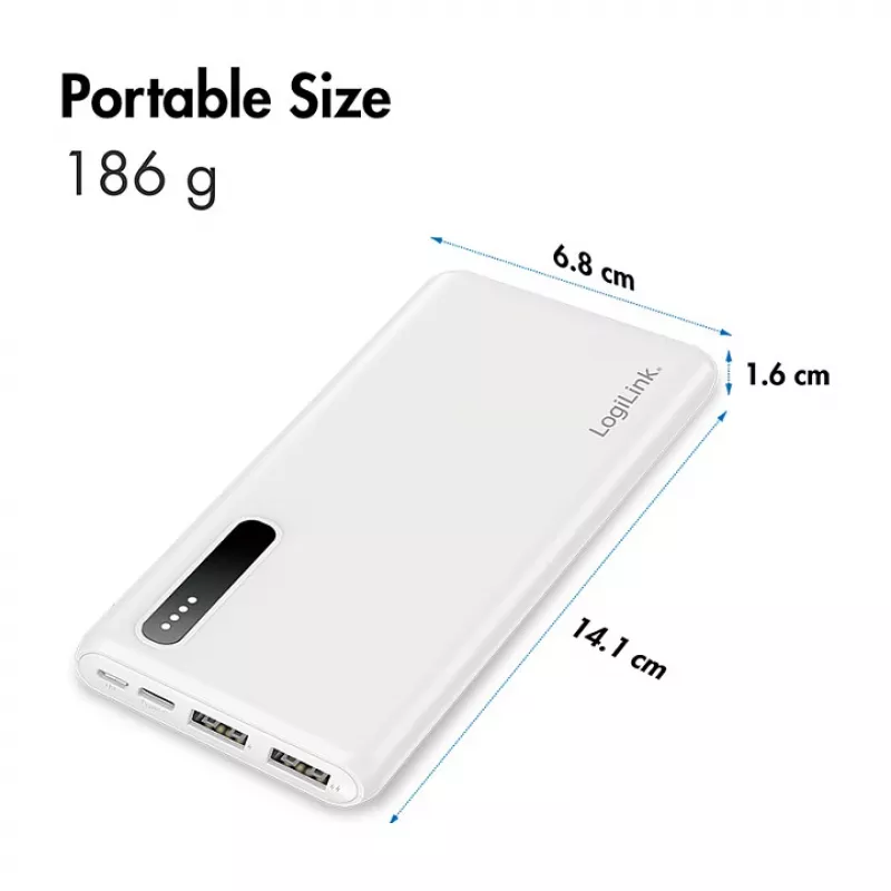 Logilink mobiele powerbank, LiPo, 8000 mAh, wit