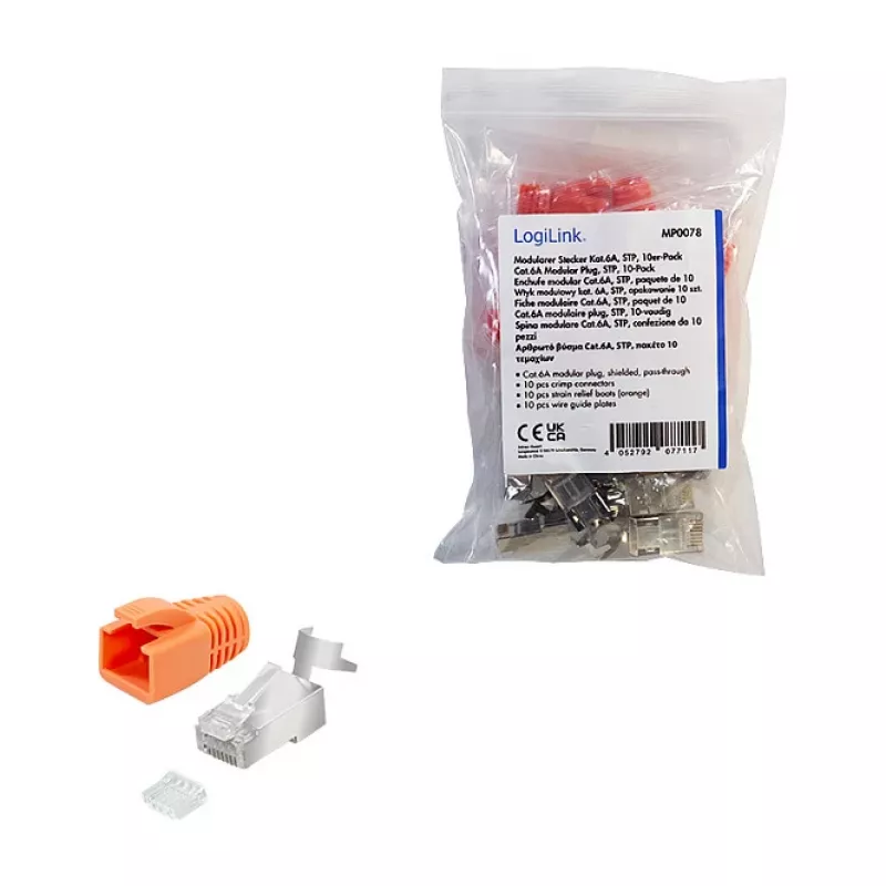 LogiLink modulaire stekker RJ45 Cat.6A STP Pass Through, 10-pack