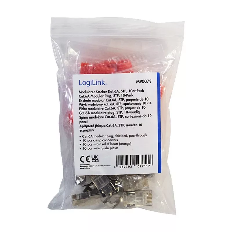 LogiLink modulaire stekker RJ45 Cat.6A STP Pass Through, 10-pack