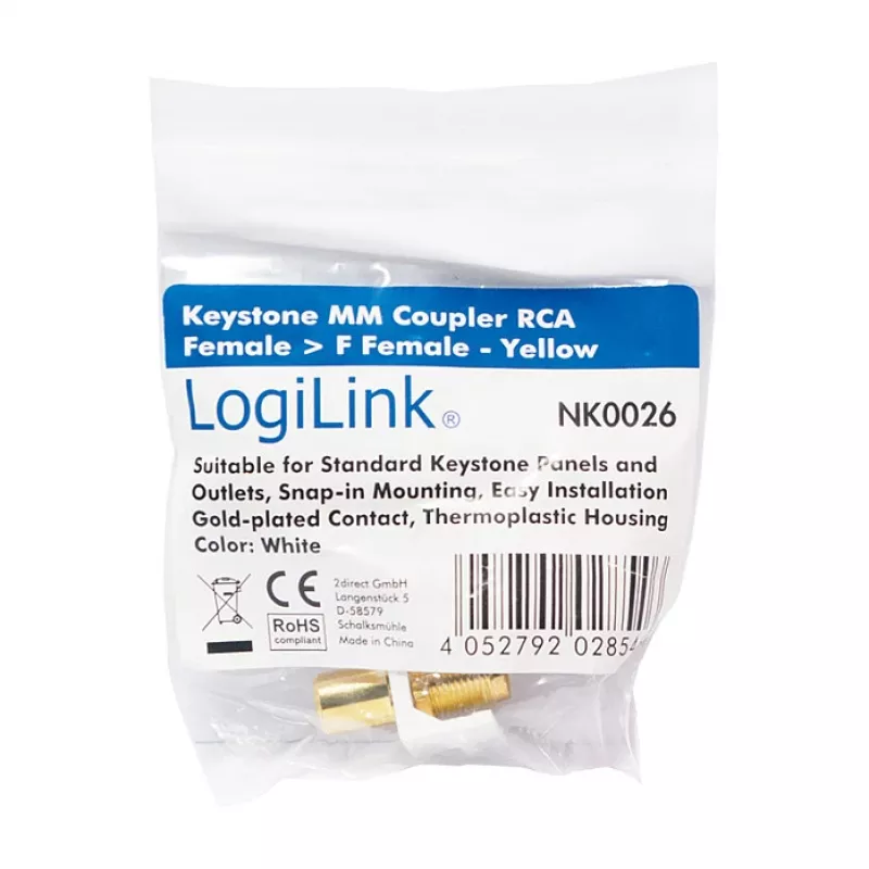 LogiLink NK0026 Keystone RCA-bus naar F-bus koppelmodule, geel
