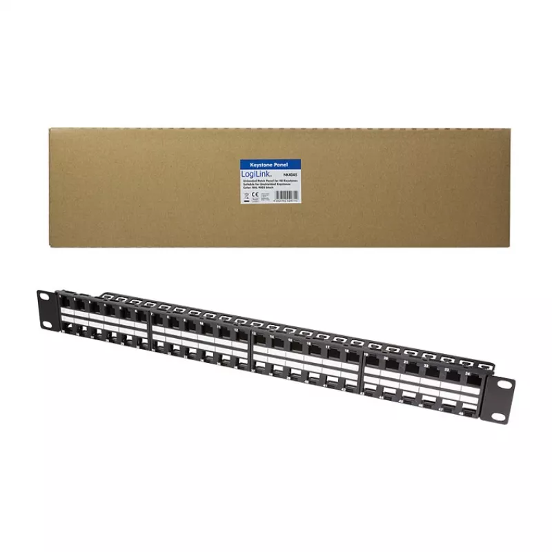 LogiLink NK4045 Keystone patchpanel 1U 48 poorten onafgeschermd Zwart