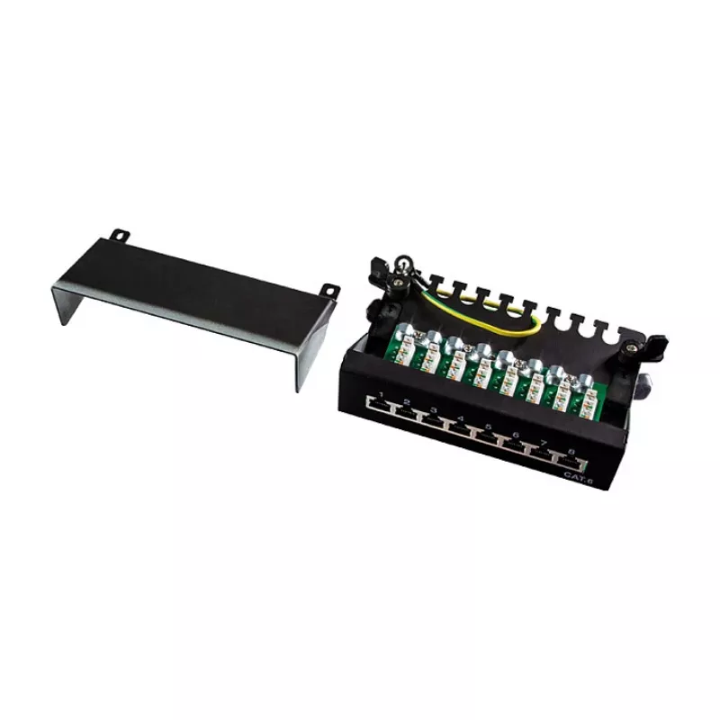LogiLink NP0017B patchpanel – 8 poorten Cat6 STP, wand-/onderbureaumontage, zwart