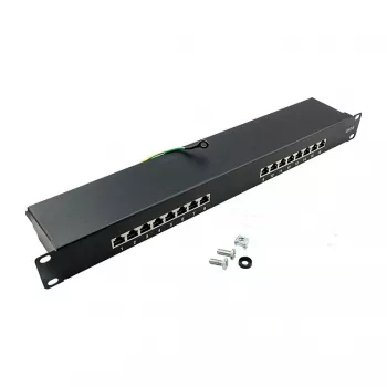 LOGILINK NP0057 Cat6 STP Patchpaneel, 19 inch 1U 16-poorts, RJ45/LSA IDC, Black EconLine