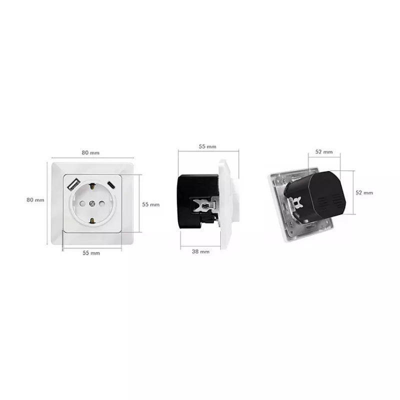 LOGILINK PA0253 Wandcontactdoos met 1 Schuko-stopcontact, 1 USB-A- en 1 USB-C-oplaadpoort, 3,1 A, Wit