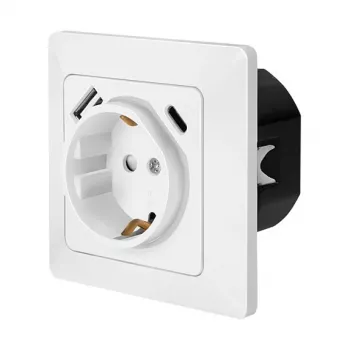 LOGILINK PA0253 Wandcontactdoos met 1 Schuko-stopcontact, 1 USB-A- en 1 USB-C-oplaadpoort, 3,1 A, Wit