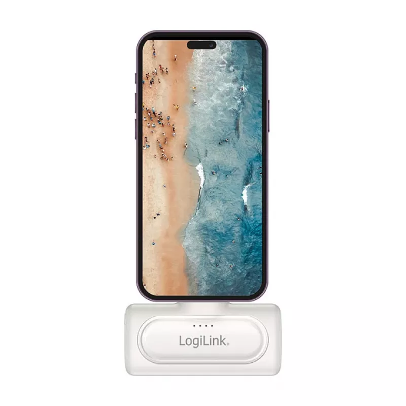 LogiLink PA0349W mobiele powerbank, 5000 mAh, LiPo, geïntegreerde opklapbare USB-C-stekker en USB-C-aansluiting, wit