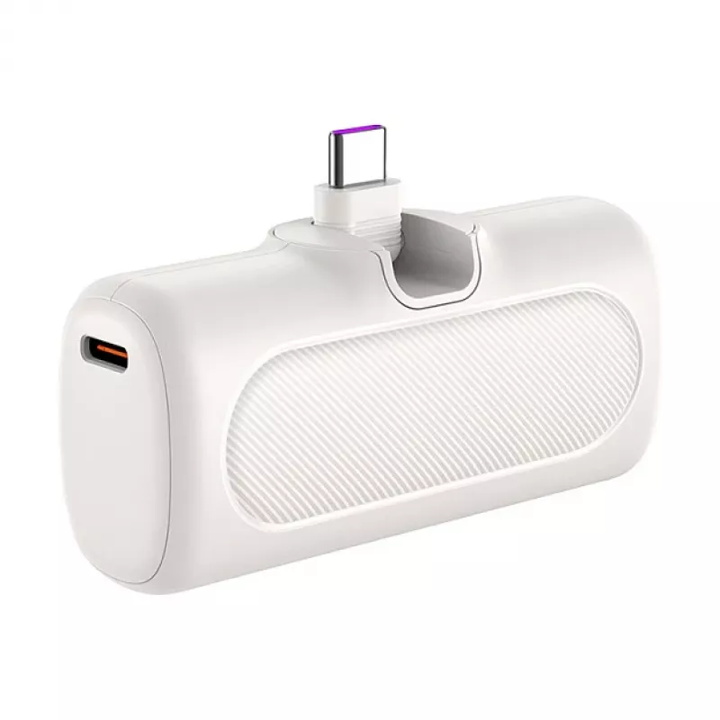 LogiLink PA0349W mobiele powerbank, 5000 mAh, LiPo, geïntegreerde opklapbare USB-C-stekker en USB-C-aansluiting, wit