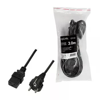 Logilink netkabel, CEE 7/7 naar IEC C19, zwart, 3 m