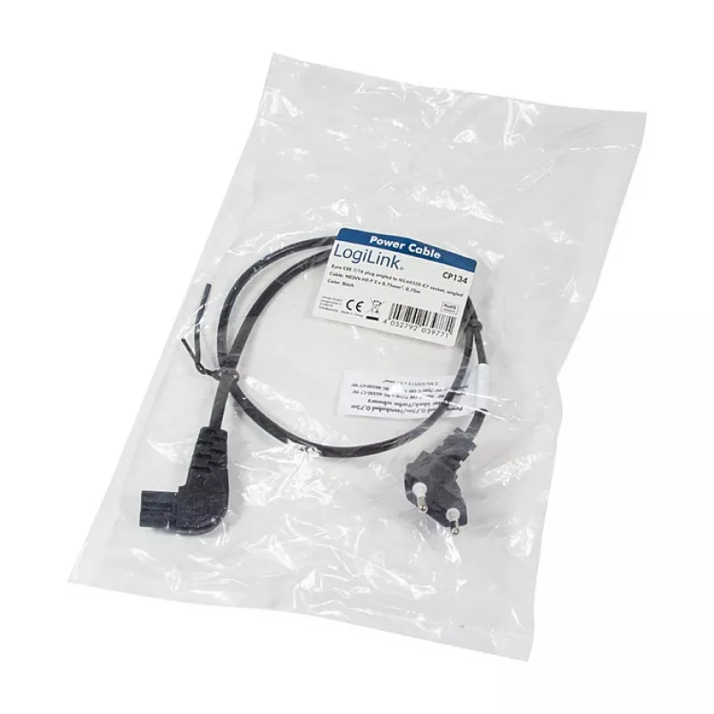 LogiLink netkabel Eurostekker CEE 7/16 naar IEC C7 0,75 m zwart