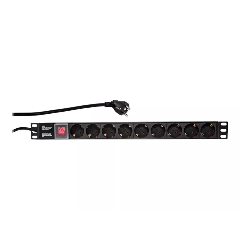 LogiLink PDU9C02 19-inch stroomverdeler, 9 stopcontacten, met aan/uit-schakelaar