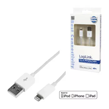 Logilink UA0199 Lightning-kabel, MFI-gecertificeerd, USB-A naar Lightning 8-pins, wit, 1m (snel laden & synchroniseren)
