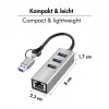 Logilink UA0440 USB 3.2 Gen 1 3-poorts hub met Gigabit Ethernet-adapter, USB-C- en USB-A-aansluiting, aluminium