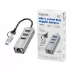Logilink UA0440 USB 3.2 Gen 1 3-poorts hub met Gigabit Ethernet-adapter, USB-C- en USB-A-aansluiting, aluminium