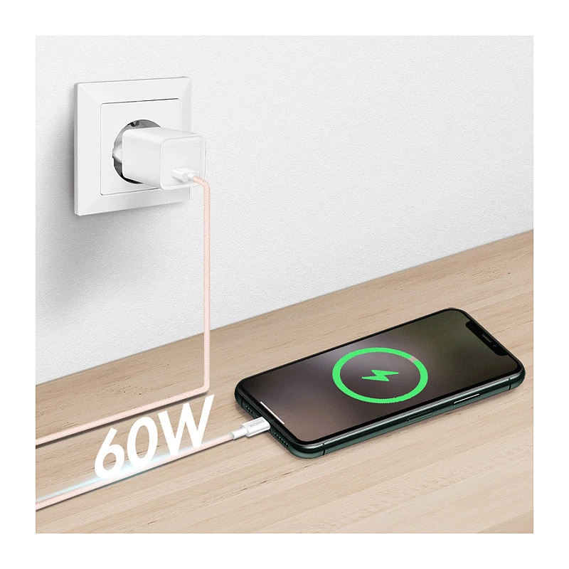 LogiLink USB 2.0 Type-C kabel, A/M naar C/M, 480 Mbps, 60W, nylon, roze, 0,5 m