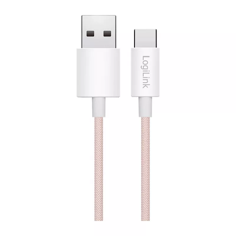 LogiLink USB 2.0 Type-C kabel, A/M naar C/M, 480 Mbps, 60W, nylon, roze, 0,5 m