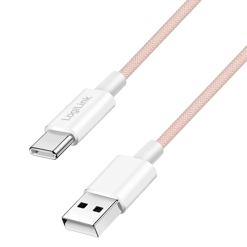 LogiLink CU0324 USB 2.0 Type-C kabel, A/M naar C/M, 480 Mbps, 60W, nylon, roze, 1 m