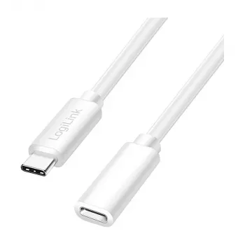 LOGILINK USB 2.0 Type-C verlengkabel – USB-C stekker naar bus, 480 Mbit/s, 100W Power Delivery, wit, 1m