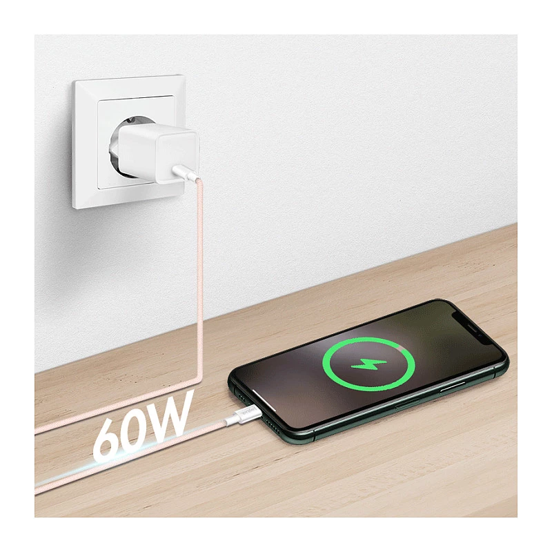 LogiLink USB 2.0 Type-C naar Type-C kabel, 1m, 60W Power Delivery, nylon gevlochten, roze