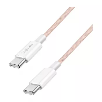 LogiLink USB 2.0 Type-C naar Type-C kabel, 1m, 60W Power Delivery, nylon gevlochten, roze