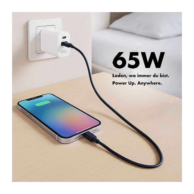 Logilink USB-A/C oplader 65 W GaN, 1x USB-A (QC), 1x USB-C (PD), wit