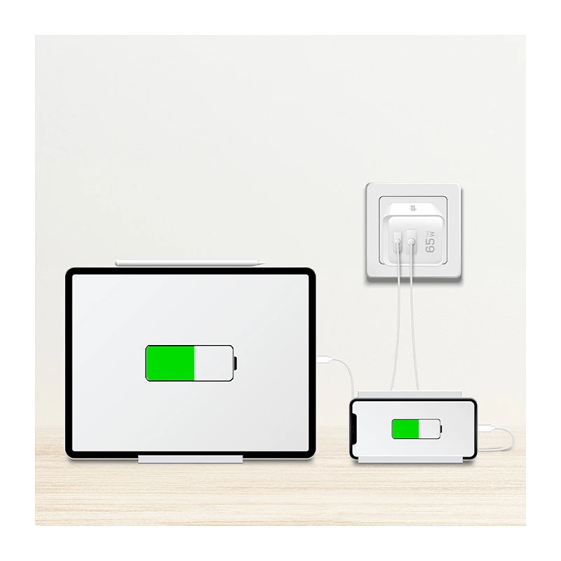 Logilink USB-A/C oplader 65 W GaN, 1x USB-A (QC), 1x USB-C (PD), wit