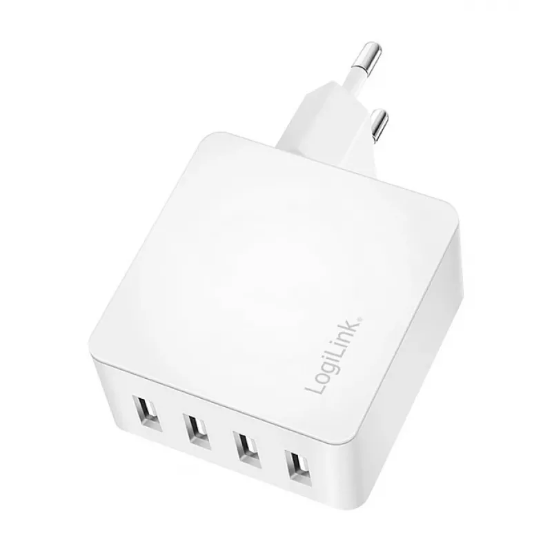 Logilink USB-A oplader, 24 W, 4 poorten, 4x USB-A, wit