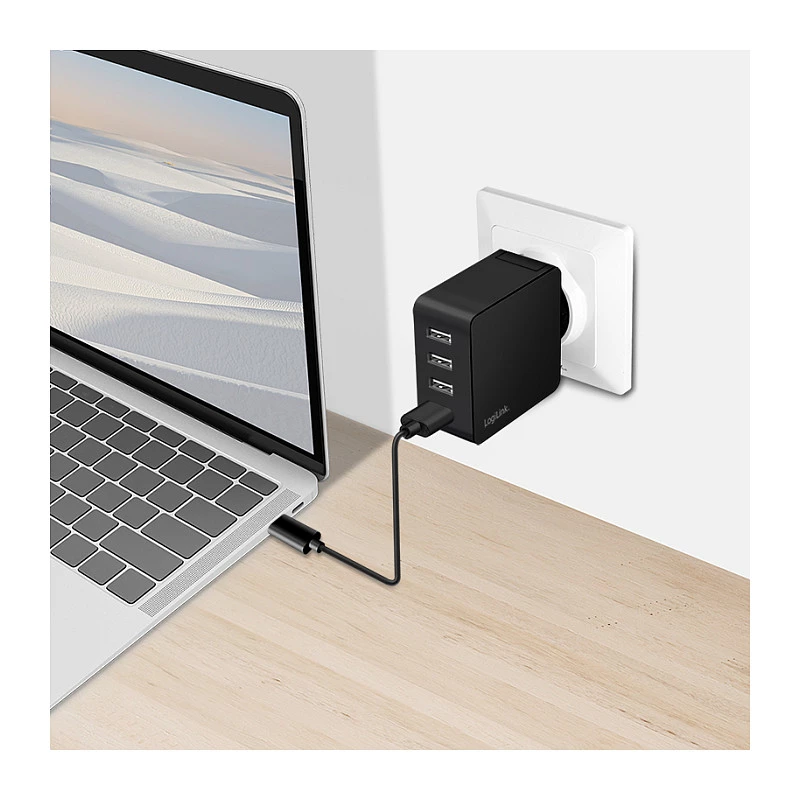 LogiLink USB-A wandoplader, 24W, 4-poorts, 4x USB-A, zwart