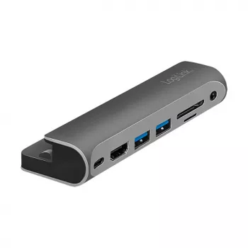 LOGILINK USB-C dockingstation, 7-poorts, USB 3.2 Gen1, 100W PD, 4K HDMI, voor iPad, aluminium (UA0385)