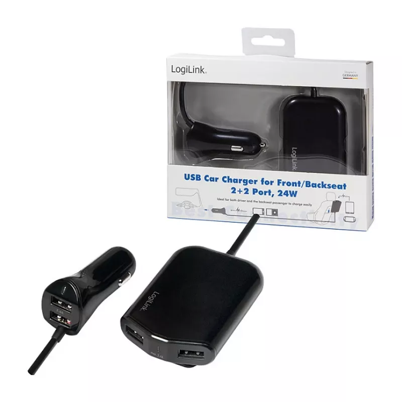 Logilink USB-autolader, 2+2 poorten, 24 W, zwart