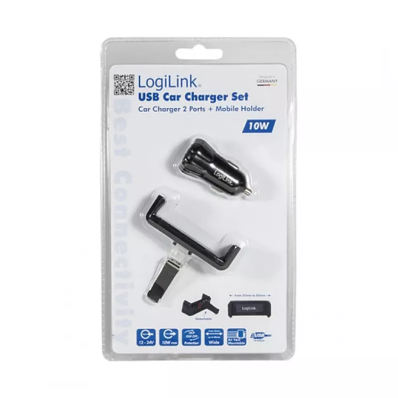 LogiLink USB-autolader-set, 2-poorts lader + houder