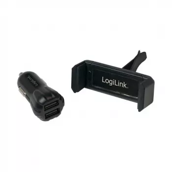 LogiLink USB-autolader-set, 2-poorts lader + houder